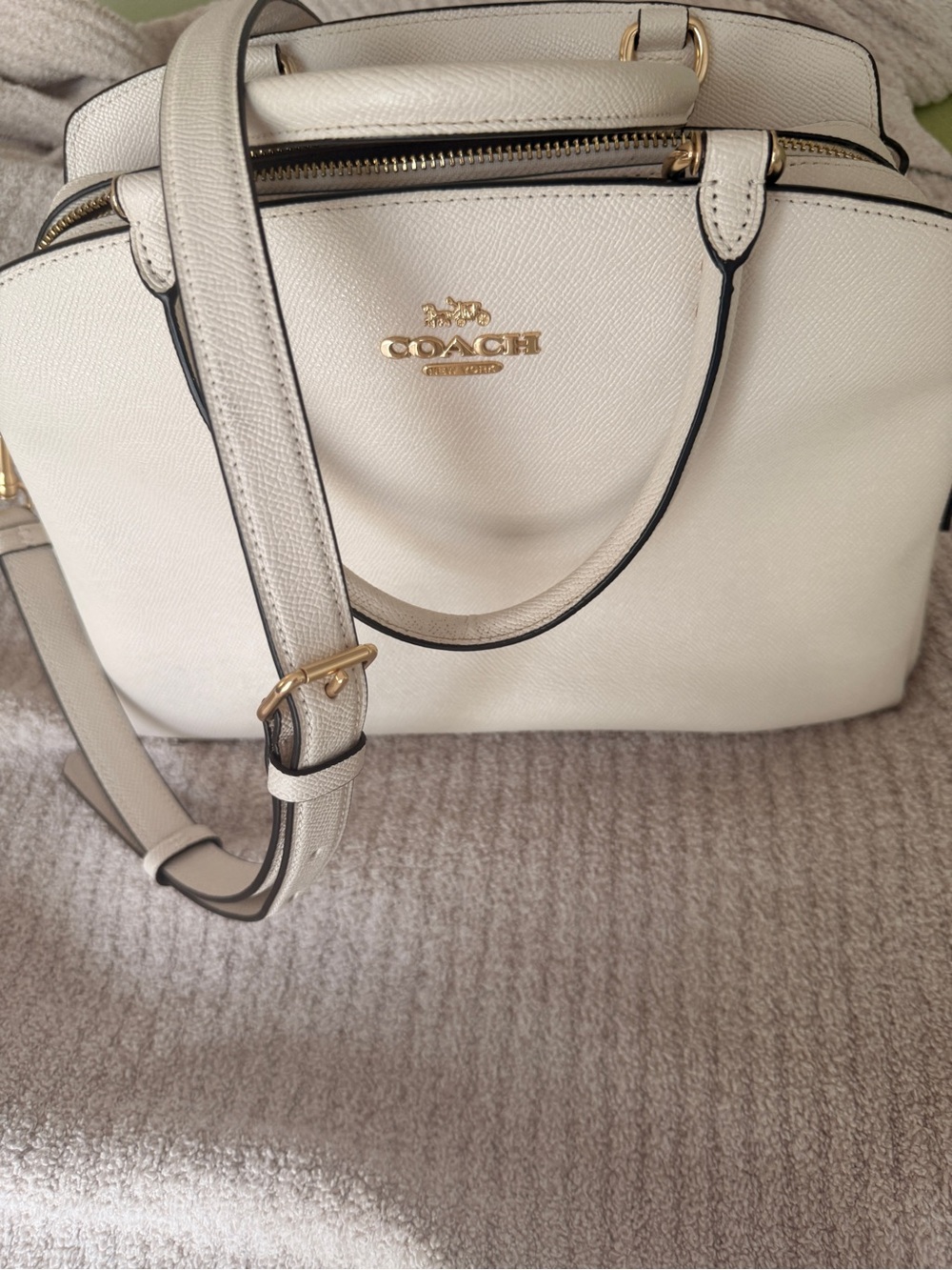 Coach Chalk Pebble Leather Dome Satchel with Gold Hardware